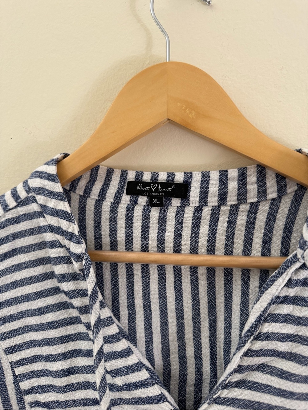 Velvet Heart Vince Striped Linen Blend Babydoll Top Puff Sleeve Oversized XL - Picture 3 of 7